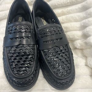Michael Kors Black Woven Leather Penny Loafers - Women's